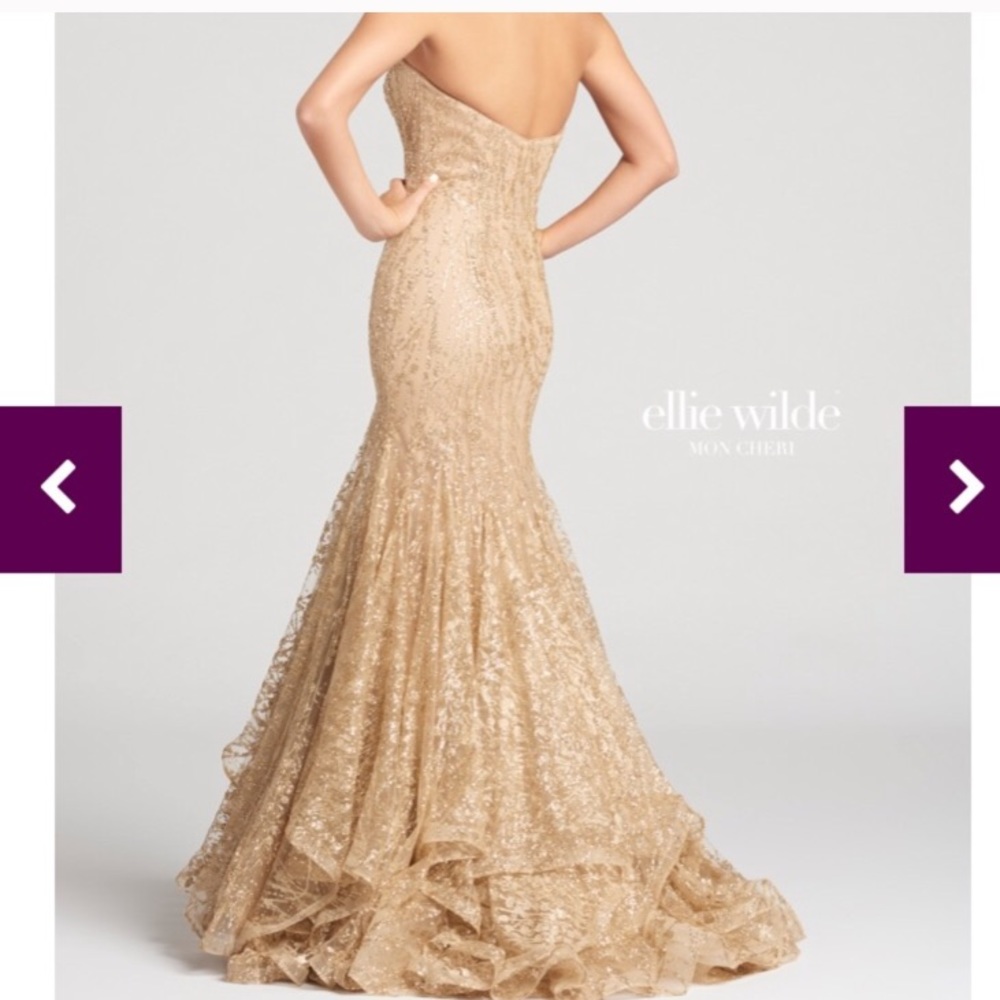 Gold Glitter Strapless Dress Mermaid Style Gem